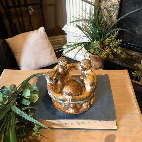 Circle of Friends Sculpture Candle Holder Aztec Mexico Folk Art Clay Pottery - Picture 2 of 6